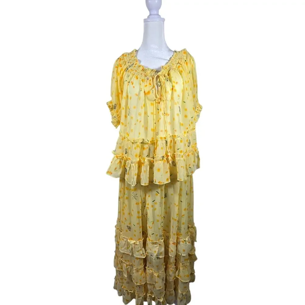 NWT Free People Morning Mist Maxi Set Womens M $228 Boho Festival Cottagecore